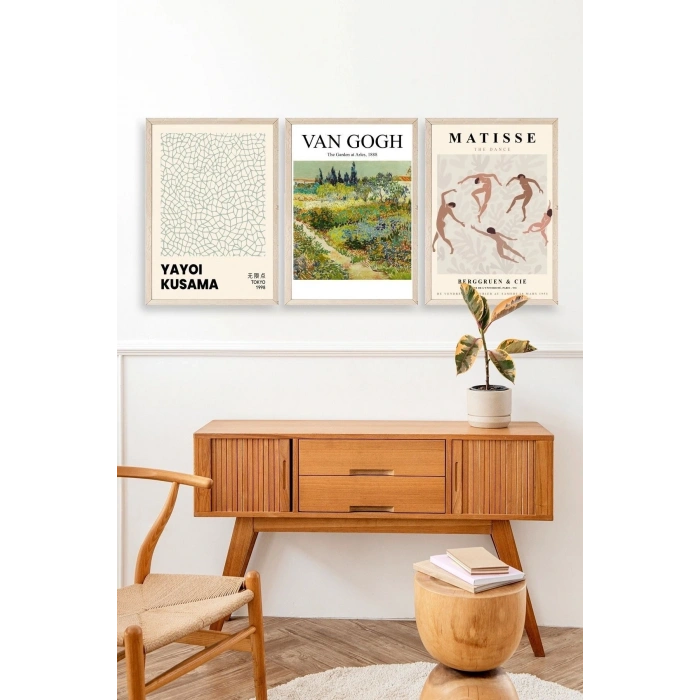 Ünlü Tablolar Üçlü Ahşap Çerçeveli Tablo 40 x 60