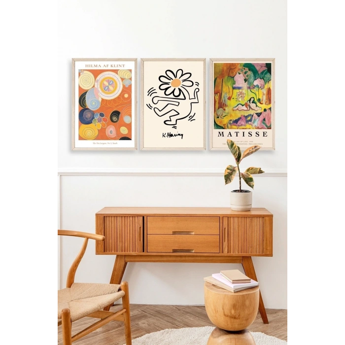 Ünlü Tablolar Üçlü Ahşap Çerçeveli Tablo 40 x 60