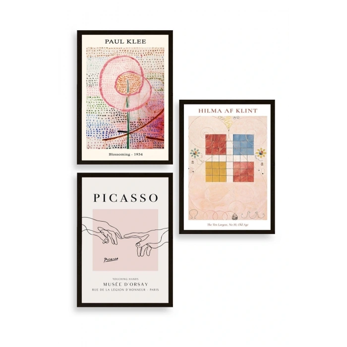 Ünlü Tablolar Üçlü Ahşap Çerçeveli Tablo 50 x 70