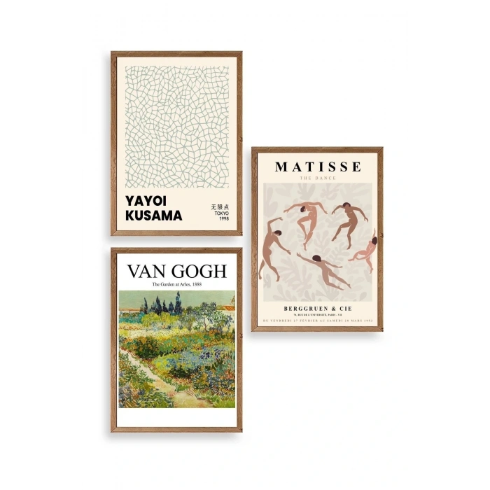 Ünlü Tablolar Üçlü Ahşap Çerçeveli Tablo 50 x 70