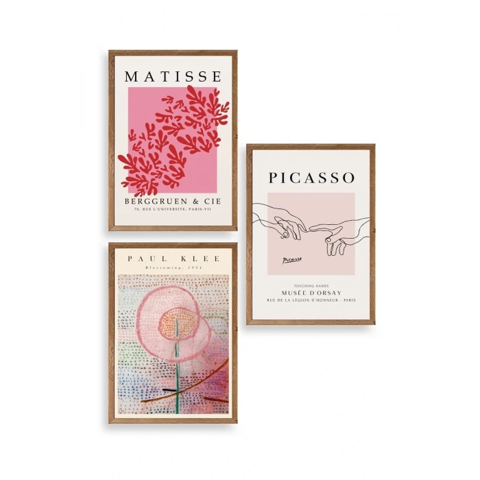 Ünlü Tablolar Üçlü Ahşap Çerçeveli Tablo 50 x 70