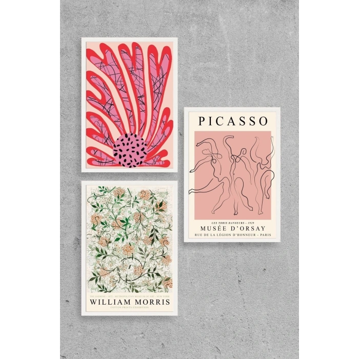 Ünlü Tablolar Üçlü Ahşap Çerçeveli Tablo 50 x 70