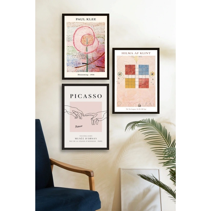 Ünlü Tablolar Üçlü Ahşap Çerçeveli Tablo 50 x 70