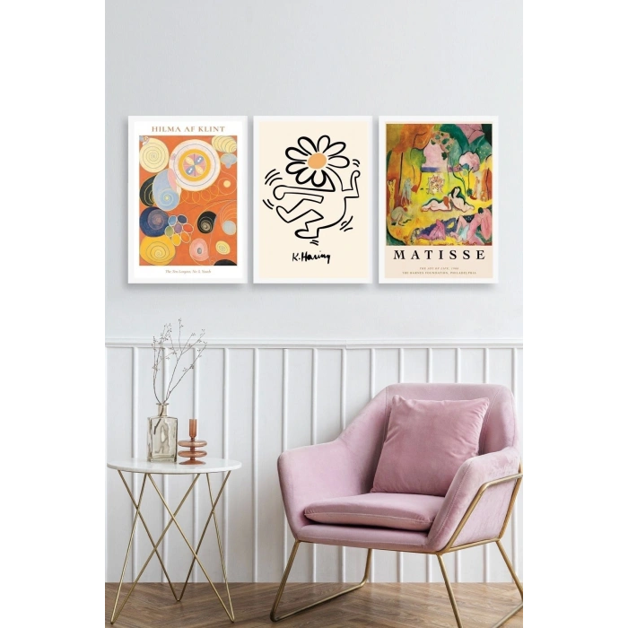 Ünlü Tablolar Üçlü Ahşap Çerçeveli Tablo 50 x 70