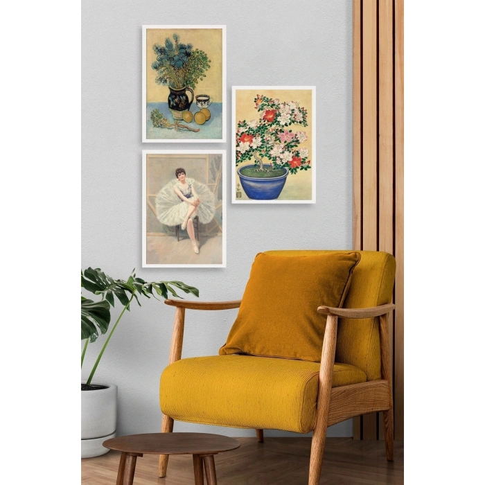 Ünlü Tablolar Üçlü Ahşap Çerçeveli Tablo 50 x 70