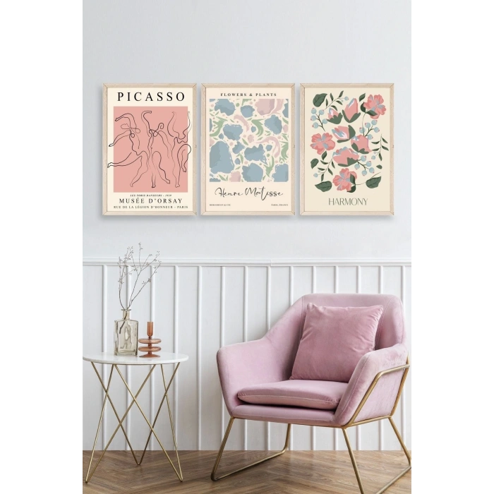 Ünlü Tablolar Üçlü Ahşap Çerçeveli Tablo 50 x 70