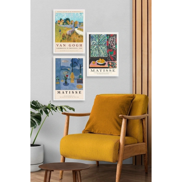 Ünlü Tablolar Üçlü Ahşap Çerçeveli Tablo 50 x 70