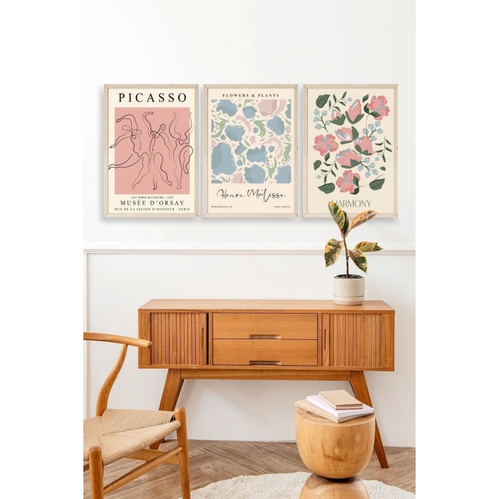 Ünlü Tablolar Üçlü Ahşap Çerçeveli Tablo 50 x 70