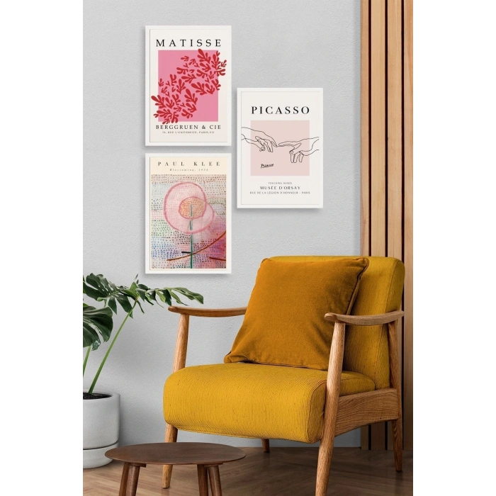 Ünlü Tablolar Üçlü Ahşap Çerçeveli Tablo 50 x 70