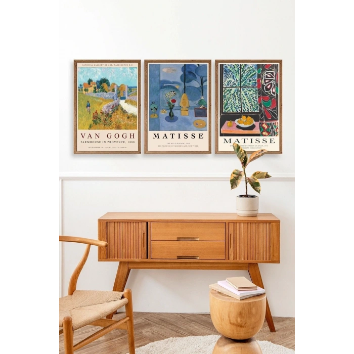 Ünlü Tablolar Üçlü Ahşap Çerçeveli Tablo 50 x 70