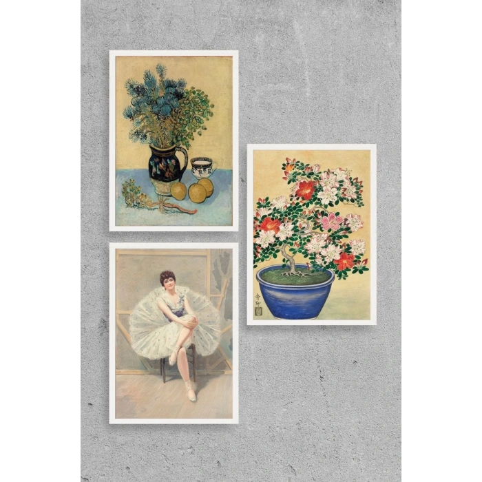 Ünlü Tablolar Üçlü Ahşap Çerçeveli Tablo 50 x 70