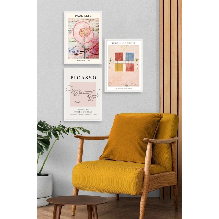 Ünlü Tablolar Üçlü Ahşap Çerçeveli Tablo 50 x 70