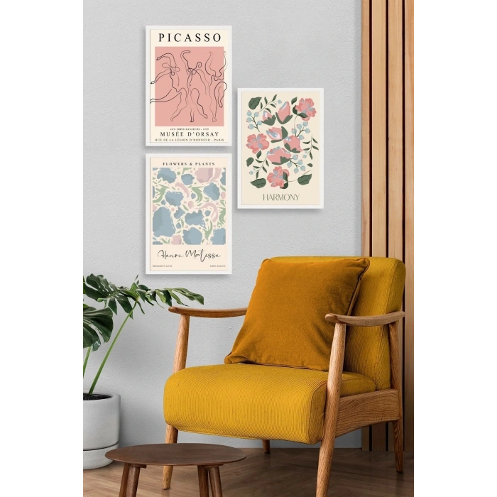 Ünlü Tablolar Üçlü Ahşap Çerçeveli Tablo 50 x 70