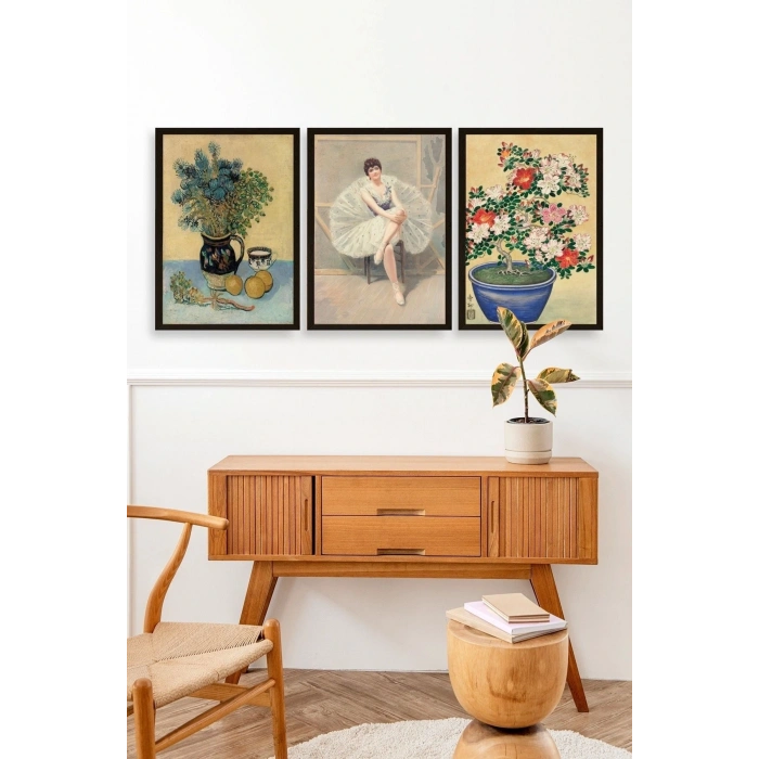 Ünlü Tablolar Üçlü Ahşap Çerçeveli Tablo 50 x 70