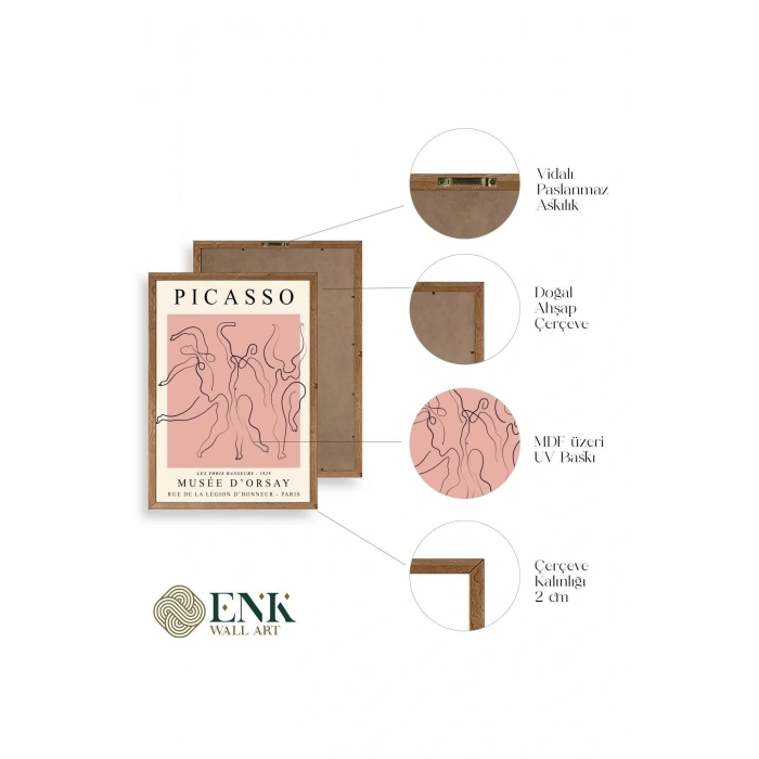 Ünlü Tablolar Üçlü Ahşap Çerçeveli Tablo 50 x 70