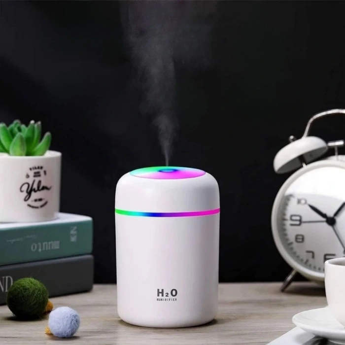 Usb Rengarenk Işıklı 300 ml Ulrasonik Hava Nemlendirici Buhar Makinesi Ve Hava Aroma Difüzörü (5365)