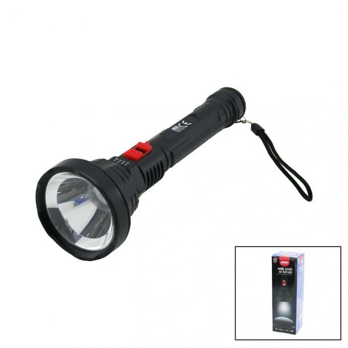 USB RECHARGEABLE=5V 1W LED FLASHLIGHT 3-STEP LIGHT - FLASH CHARGE INDICATOR 70 LUMENS 25.7CM (5365)