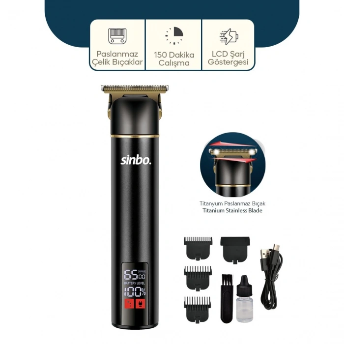 USB ŞARJLI - LCD GÖSTERGELİ SAÇ - SAKAL KESME TRAŞ MAKİNESİ ALÜMİNYUM ALAŞIMLI GÖVDE SHC-1907 (5365)