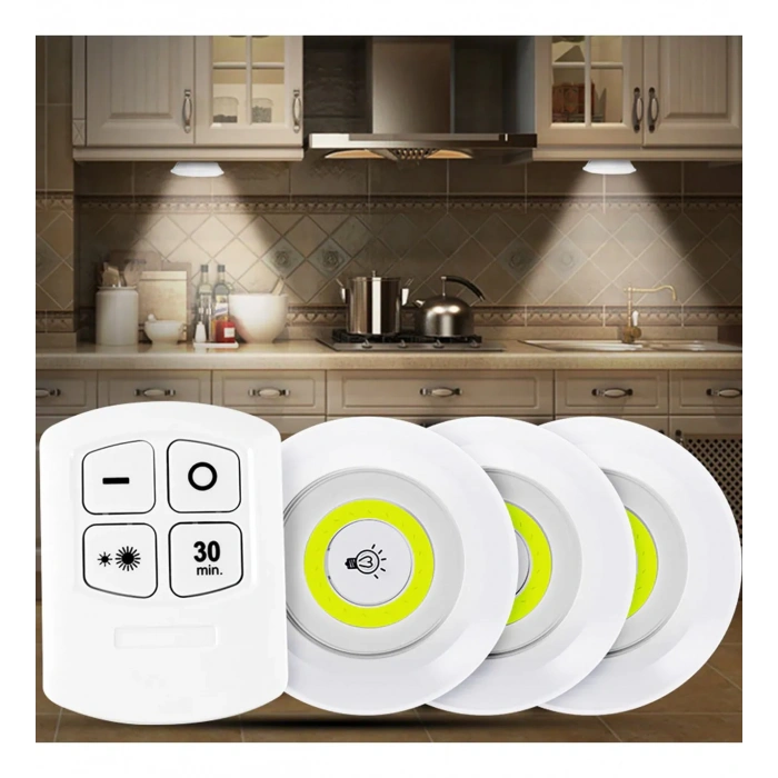 Remote Controlled Adhesive 3-Piece LED Spot Light (5365)