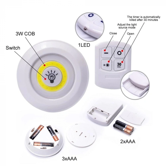 Uzaktan Kumandalı Yapışkanlı Kablosuz Pilli LED 3’lü (5365)