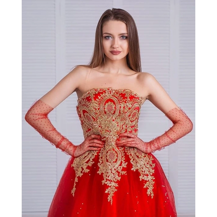 Длинные красные кружевные красные перчатки для взрослых