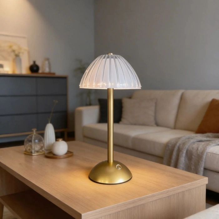 Uzun Mantar Çizgili Model LED Masa Lambası – Dokunmatik, 3 Renk Işık Modlu, Şarjlı Dekoratif Gece Lambası (5365)