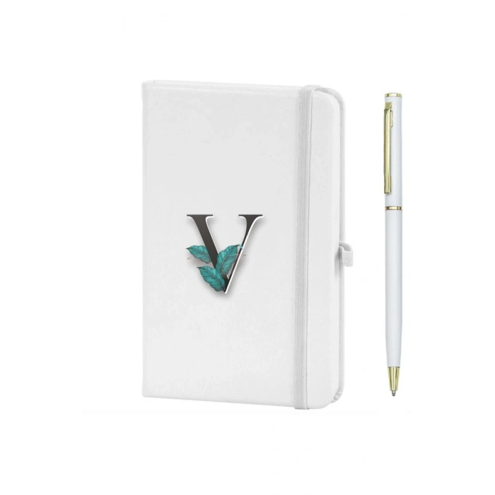 V Harfi Çiçek Baskılı Defter