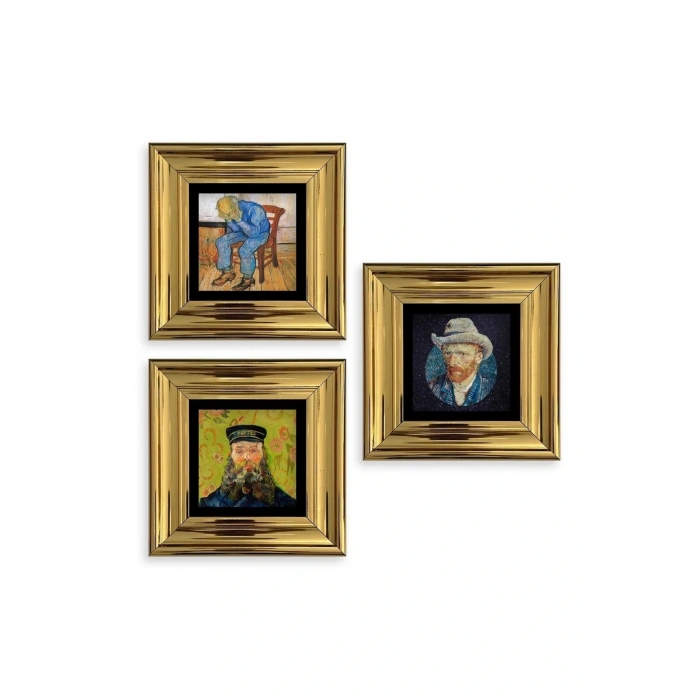 Van Gogh 3 lü Set Çerçeveli Taş Tablo 20 cm