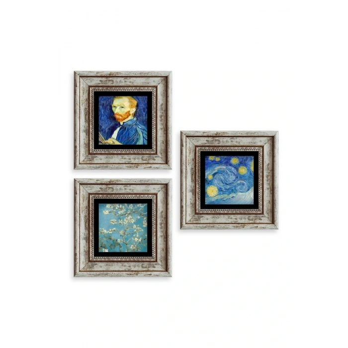 Van Gogh 3 lü Set Çerçeveli Taş Tablo 20 cm