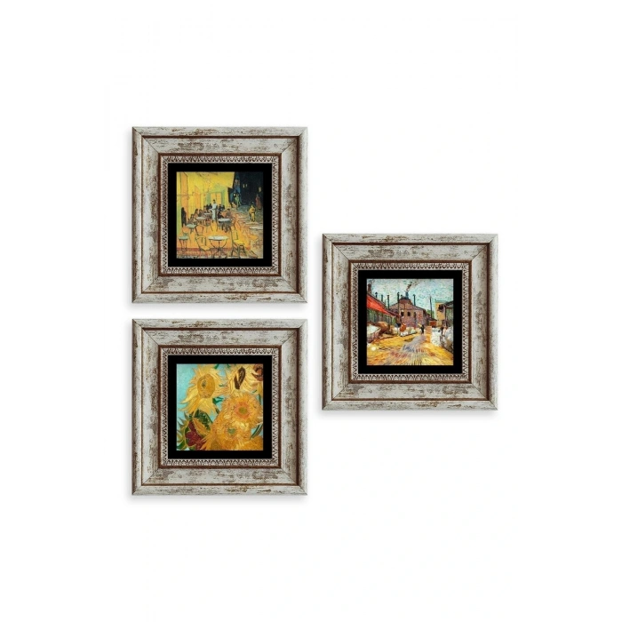 Van Gogh 3 lü Set Çerçeveli Taş Tablo 20 cm