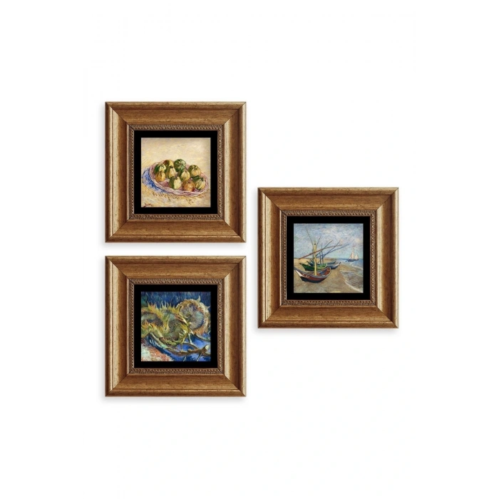 Van Gogh 3 lü Set Çerçeveli Taş Tablo 20 cm