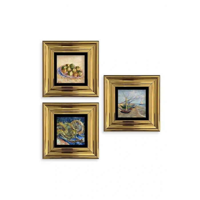 Van Gogh 3 lü Set Çerçeveli Taş Tablo 20 cm