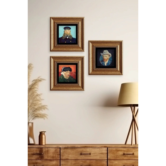 Van Gogh 3 lü Set Çerçeveli Taş Tablo 20 cm