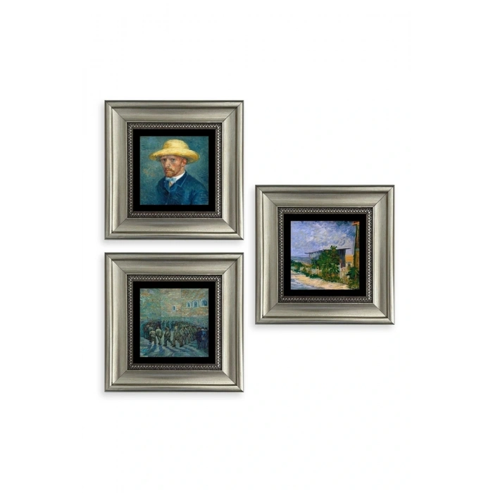 Van Gogh 3 lü Set Çerçeveli Taş Tablo 20 cm