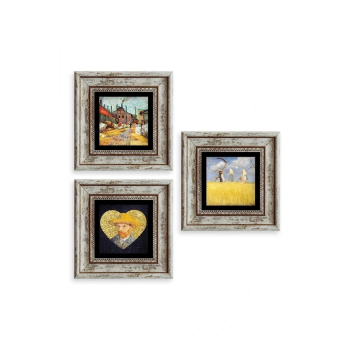 Van Gogh 3 lü Set Çerçeveli Taş Tablo 20 cm