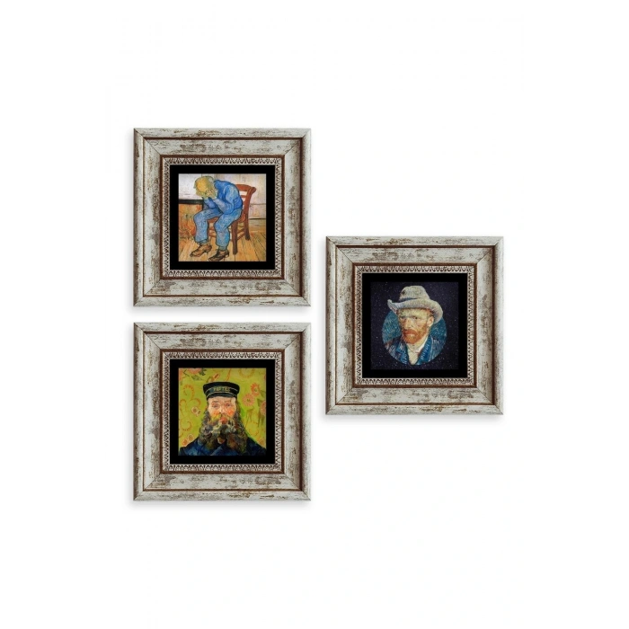 Van Gogh 3 lü Set Çerçeveli Taş Tablo 20 cm