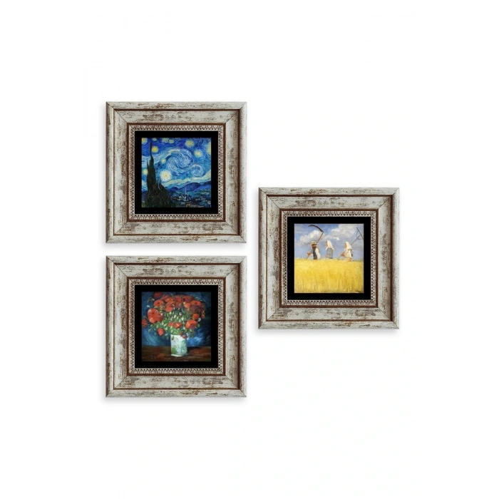 Van Gogh 3 lü Set Çerçeveli Taş Tablo 20 cm