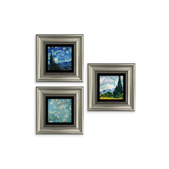 Van Gogh 3 lü Set Çerçeveli Taş Tablo 20 cm