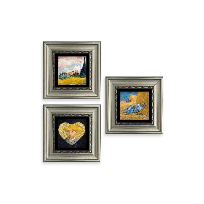 Van Gogh 3 lü Set Çerçeveli Taş Tablo 20 cm