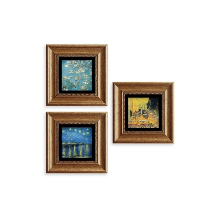Van Gogh 3 lü Set Çerçeveli Taş Tablo 20 cm