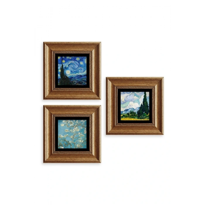 Van Gogh 3 lü Set Çerçeveli Taş Tablo 20 cm