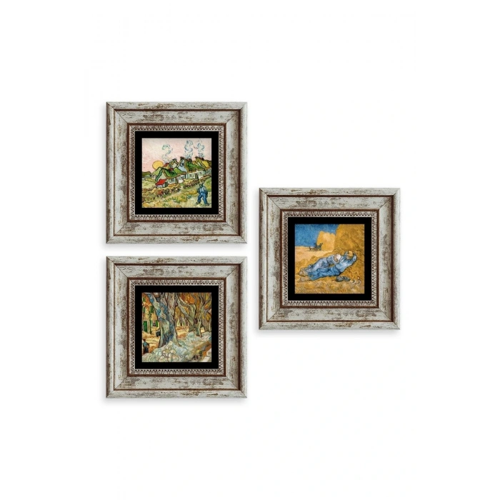 Van Gogh 3 lü Set Çerçeveli Taş Tablo 20 cm