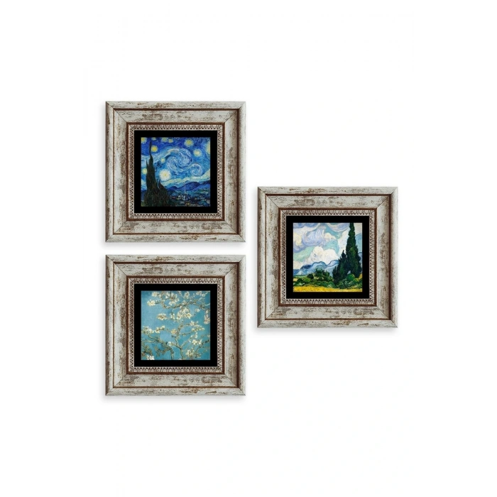 Van Gogh 3 lü Set Çerçeveli Taş Tablo 20 cm