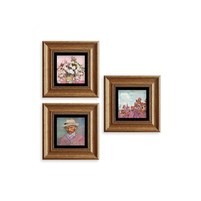 Van Gogh 3 lü Set Çerçeveli Taş Tablo 20 cm