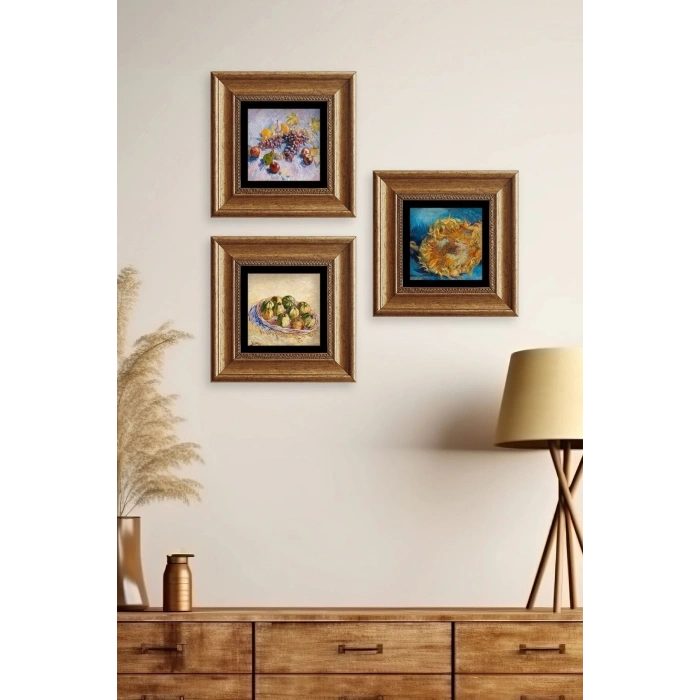 Van Gogh 3 lü Set Çerçeveli Taş Tablo 20 cm