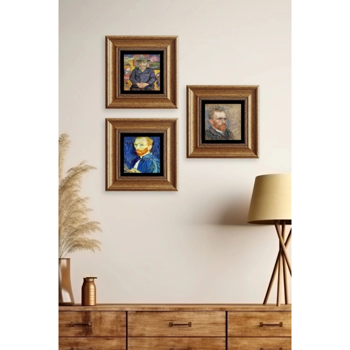 Van Gogh 3 lü Set Çerçeveli Taş Tablo 20 cm