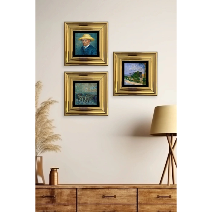 Van Gogh 3 lü Set Çerçeveli Taş Tablo 20 cm