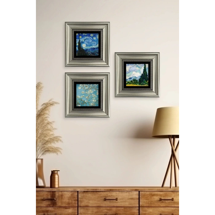 Van Gogh 3 lü Set Çerçeveli Taş Tablo 20 cm