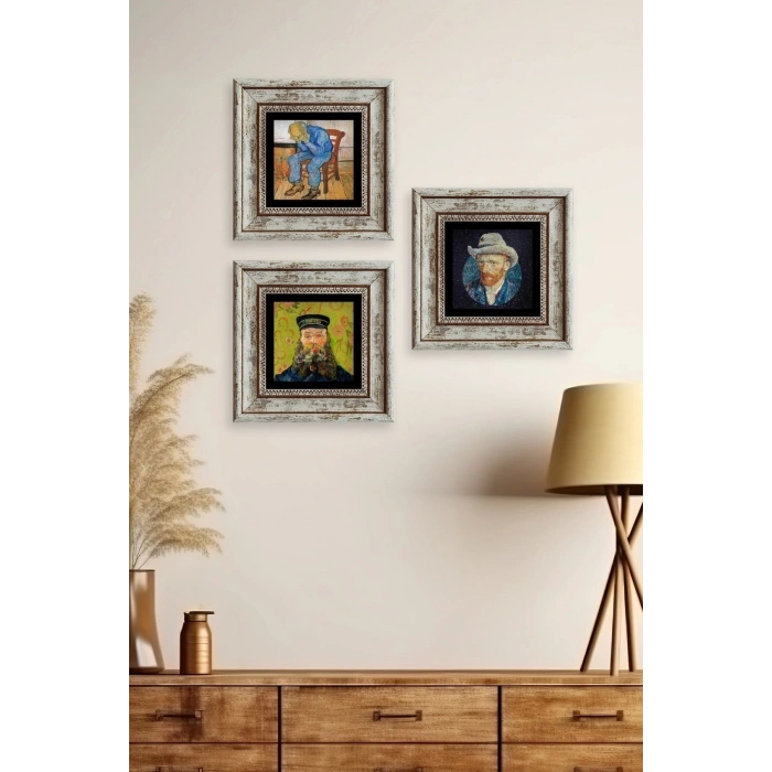 Van Gogh 3 lü Set Çerçeveli Taş Tablo 20 cm