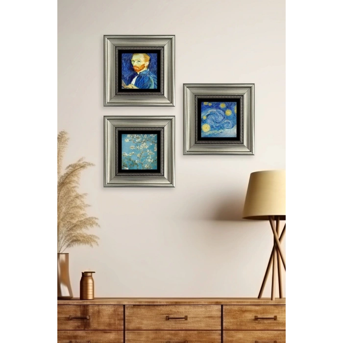 Van Gogh 3 lü Set Çerçeveli Taş Tablo 20 cm